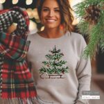 Christmas Sleigh Sweatshirt~Womens Christmas Sweatshirt, Christmas Sweater Winter Crewneck Christmas Tree Sweatshirt Holiday Sweaters Women