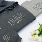 Custom Embroidered Sweatshirt, Mama Sweatshirt, Name On Sleeve With Heart, Matching Dad And Mom Hoodie, Dad Shirt With Date, Mama Est Shirt