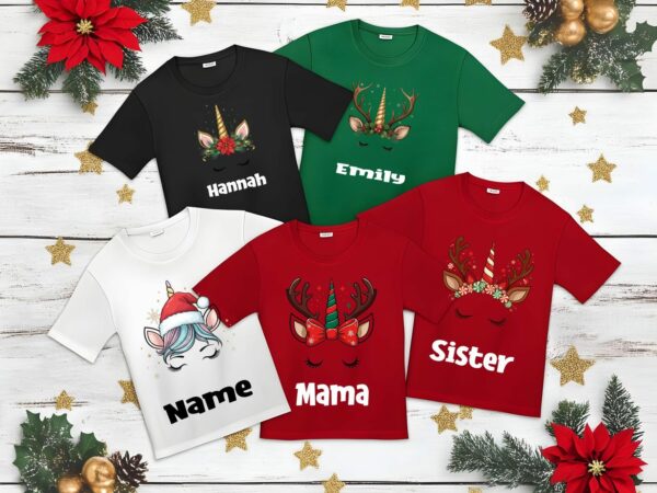 Unicorn Family Christmas Shirt, Custom Family Name Pajamas, Personalized Christmas Family Shirt, Matching Family Shirt, Funny Christmas Tee