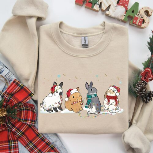 Bunny Christmas Sweatshirt, Cute Rabbit Shirt, Christmas Rabbit Gift Shirt, Rabbit Lover Shirt, Christmas Animal Shirts, Christmas Gift Tees